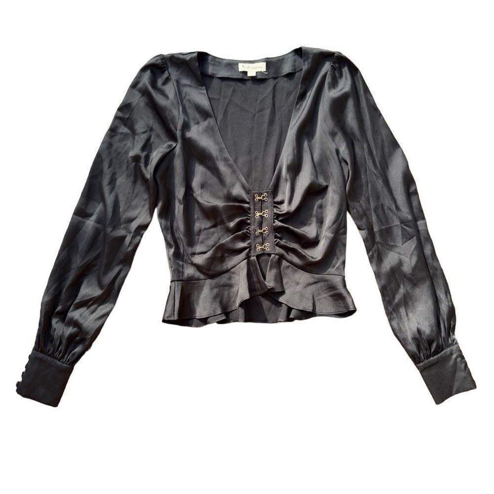 Designer viral for love & lemons black corset blouse ruched hooked and eye sz xs